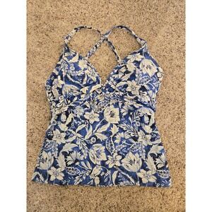 Seafolly Australia Tankini Top Womens 18DD Blue Floral Underwire Swim Top